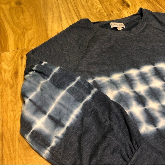 Knox Rose Grey Blue Geometric Pullover Sweater Wide Cuffed Sleeve Womens Large - Picture 3 of 7